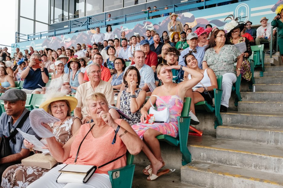 A fully packed grandstand at the King's Plate at Woodbine Racetrack.