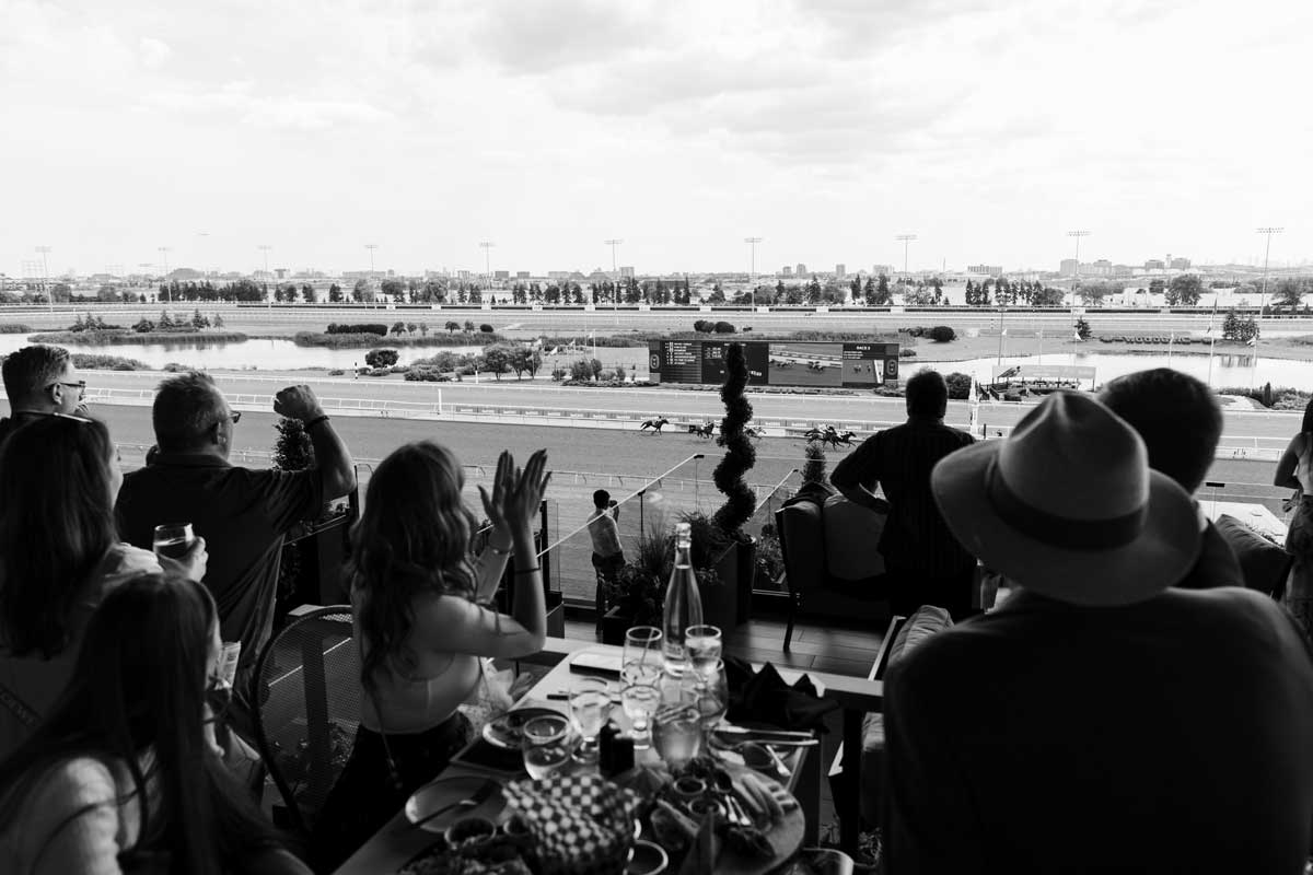 A view if the finish line at King's Plate from Stella Artois Terrace at Woodbine Racetrack.