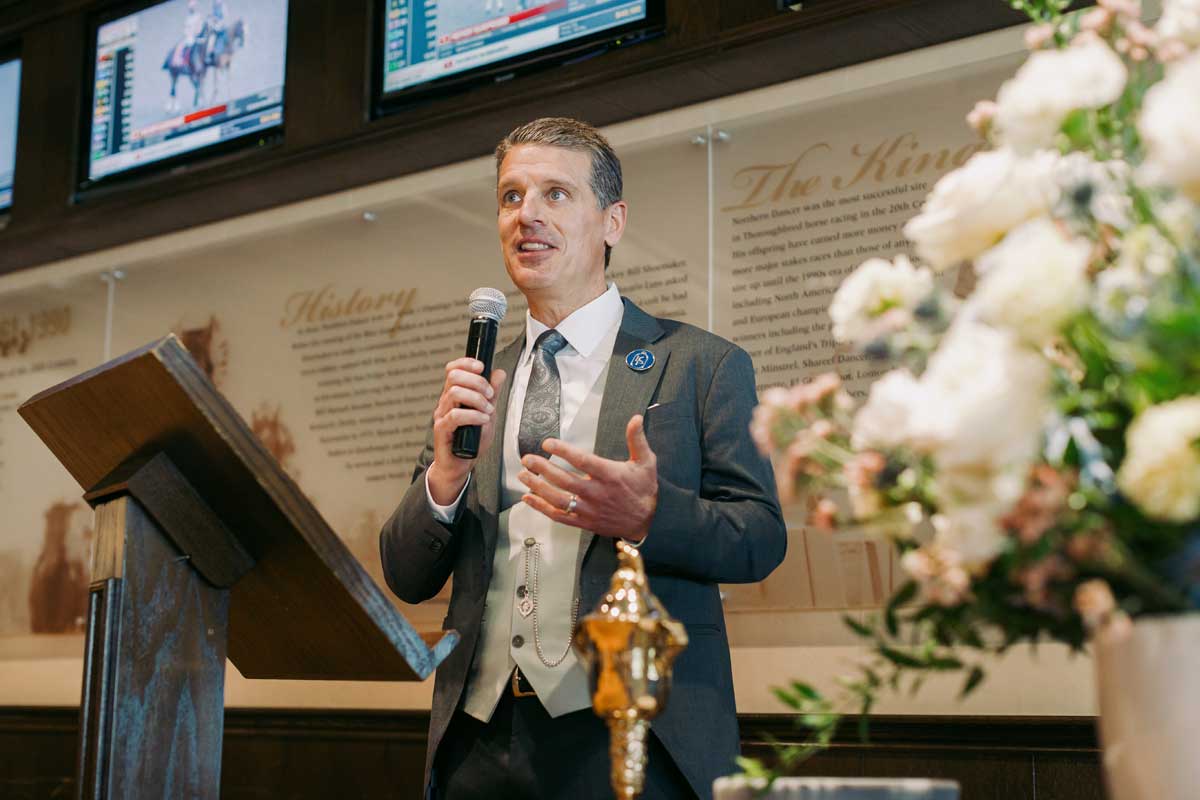 Michael Copeland, Chief Executive Officer of Woodbine Entertainment presenting during King's Plate At Woodbine Racetrack