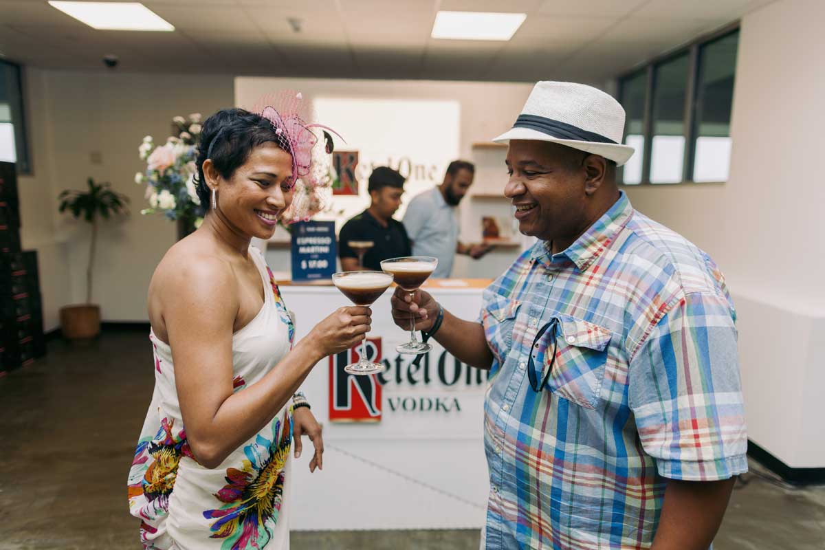 Enjoying a drink at the Ketel One Vodka section during King's Plate at Woodbine Racetrack