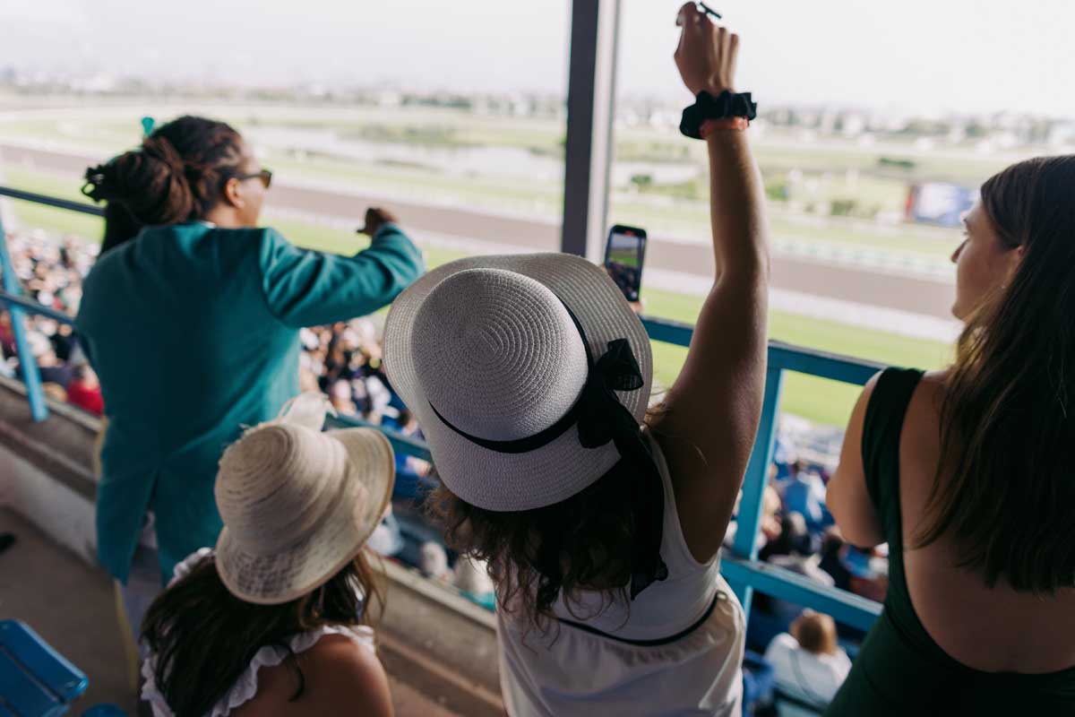 Cheering the competing horse during King's Plate race from the Grandstand at Woodbine Racetrack.