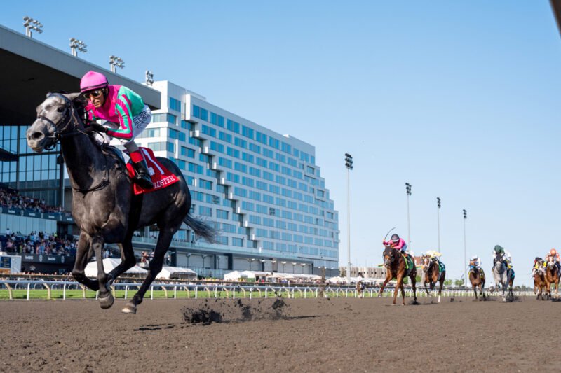 Luster and jockey John Velazquez winning the 167th King's Plate on August 15, 2026 at Woodbine Racetrack (Michael Burns Photo)