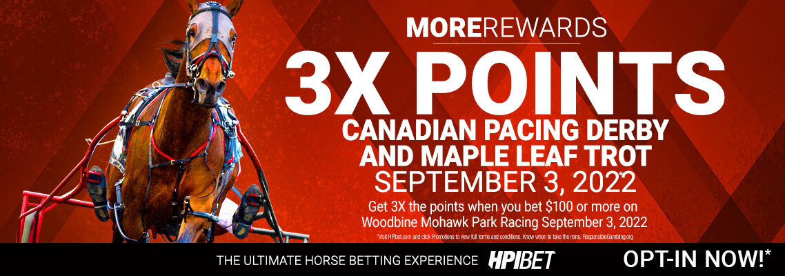 HPIbet 3X Points Offer on September 3, 2022 During Canadian Pacing Derby and Maple Leaf Trot