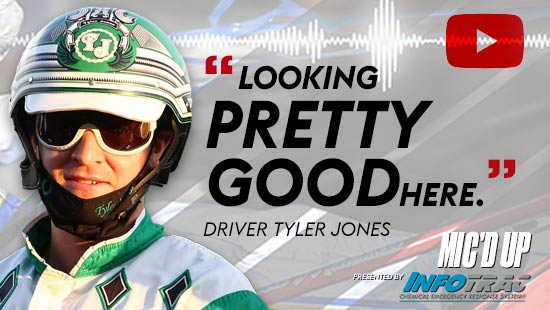 "Looking pretty good here". Driver Tyler Jones at Mic'd Up session presented by Infotrac.