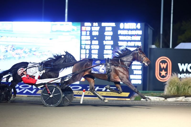 Jiggy Jog and driver Dexter Dunn winning the 3 Year Old Filly Trot Breeders Crown Final (New Image Media)