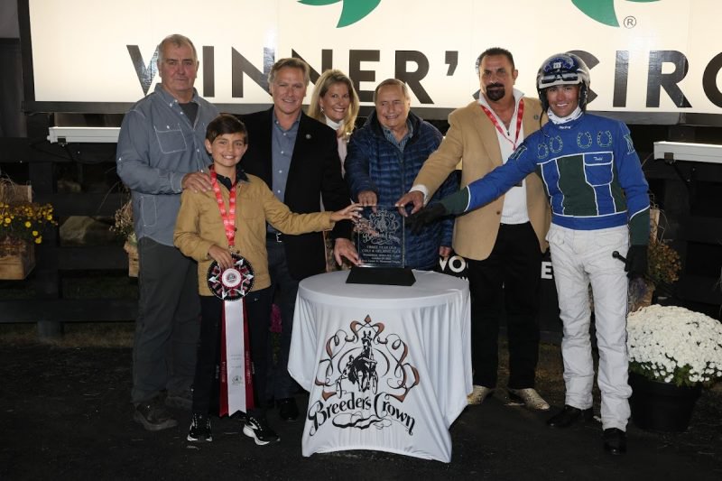 Connections of Pebble Beach after winning the 3 Year Old Colt Pace Breeders Crown final (New Image Media)