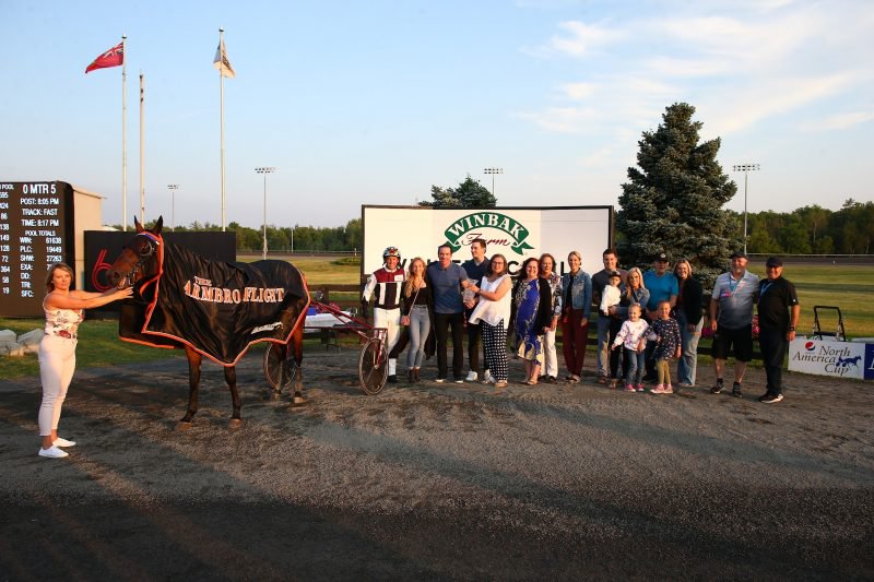 Refined and connections celebrate winning the Armbro Flight Final on July 17, 2023 at Woodbine Mohawk Park (New Image Media) 