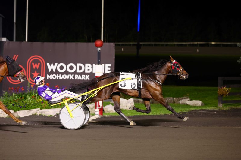 T C I and driver David Miller winning the third William Wellwood Elimination on August 19, 2023 at Woodbine Mohawk Park (New Image Media)