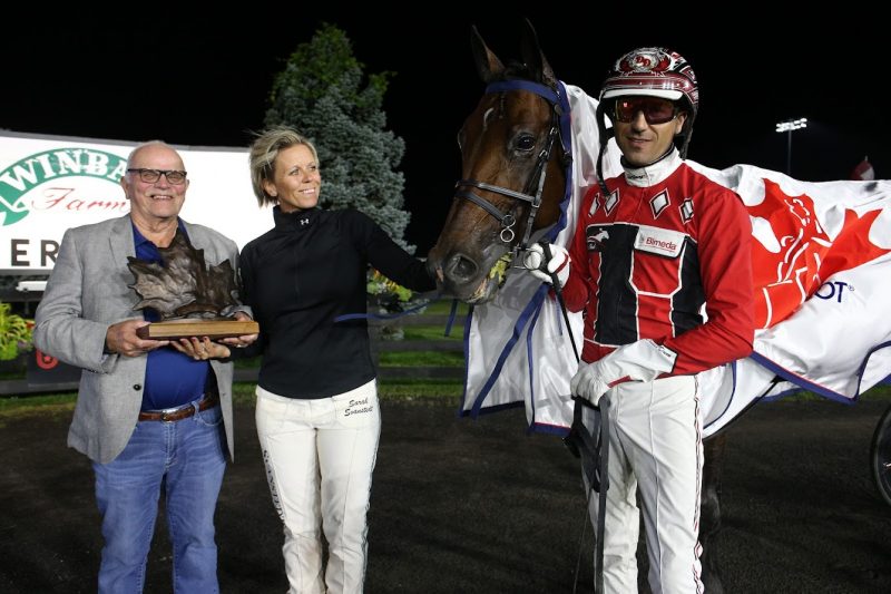 Alraja One IT in the winner's circle for the Maple Leaf Trot on September 2, 2023 at Woodbine Mohawk Park (New Image Media)