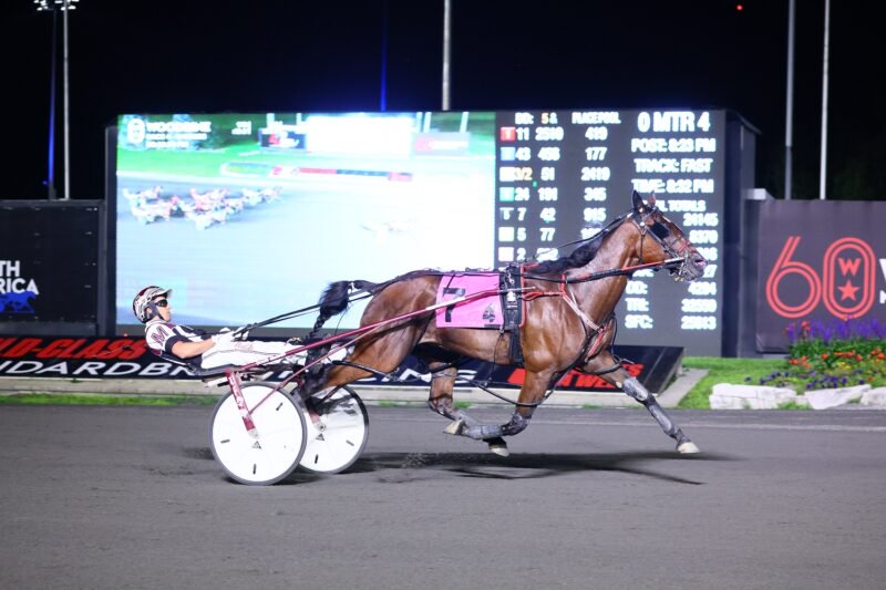 Bettor Notbitter and driver Doug McNair winning Race 4 on September 4, 2023 at Woodbine Mohawk Park (New Image Media)