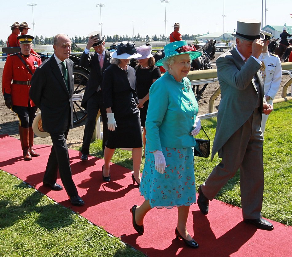 Queen Elizabeth II with her husband Prince Philip with other celebrities at Woodbine Racetrack on her visit for Queens Plate