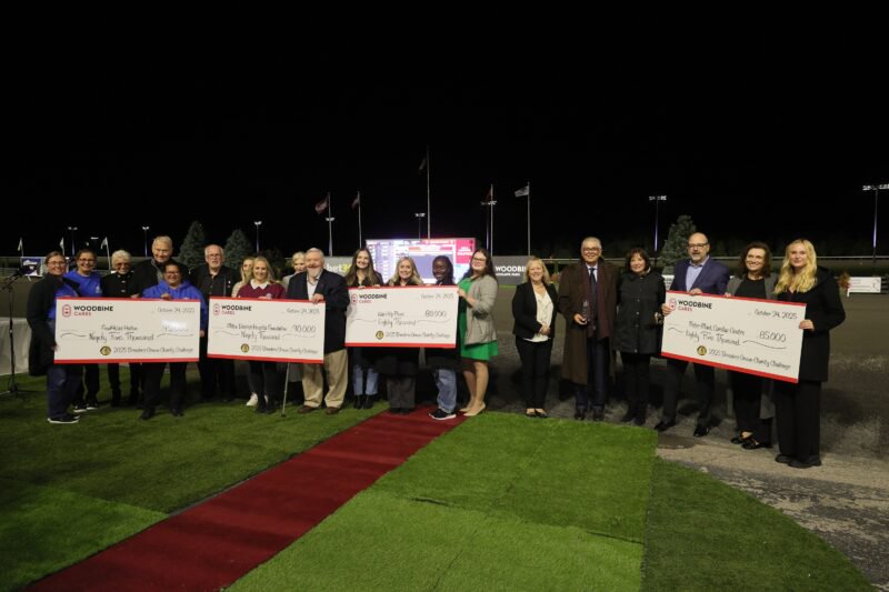 All four charities at the Breeders Crown Charity Challenge cheque presentation at the 2025 Breeders Crown (New Image Media)