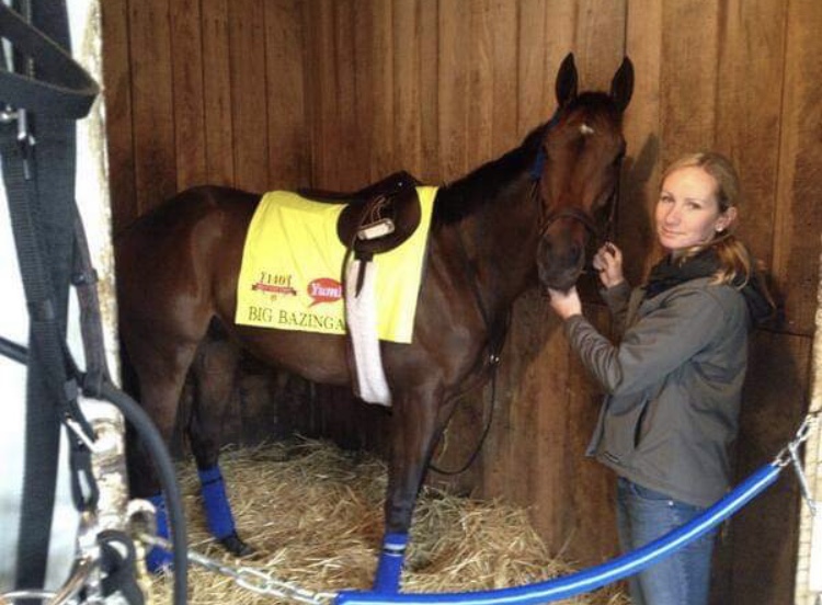 Katerina Vassilieva posting with her standout horse, Big Bazinga. (Supplied) 