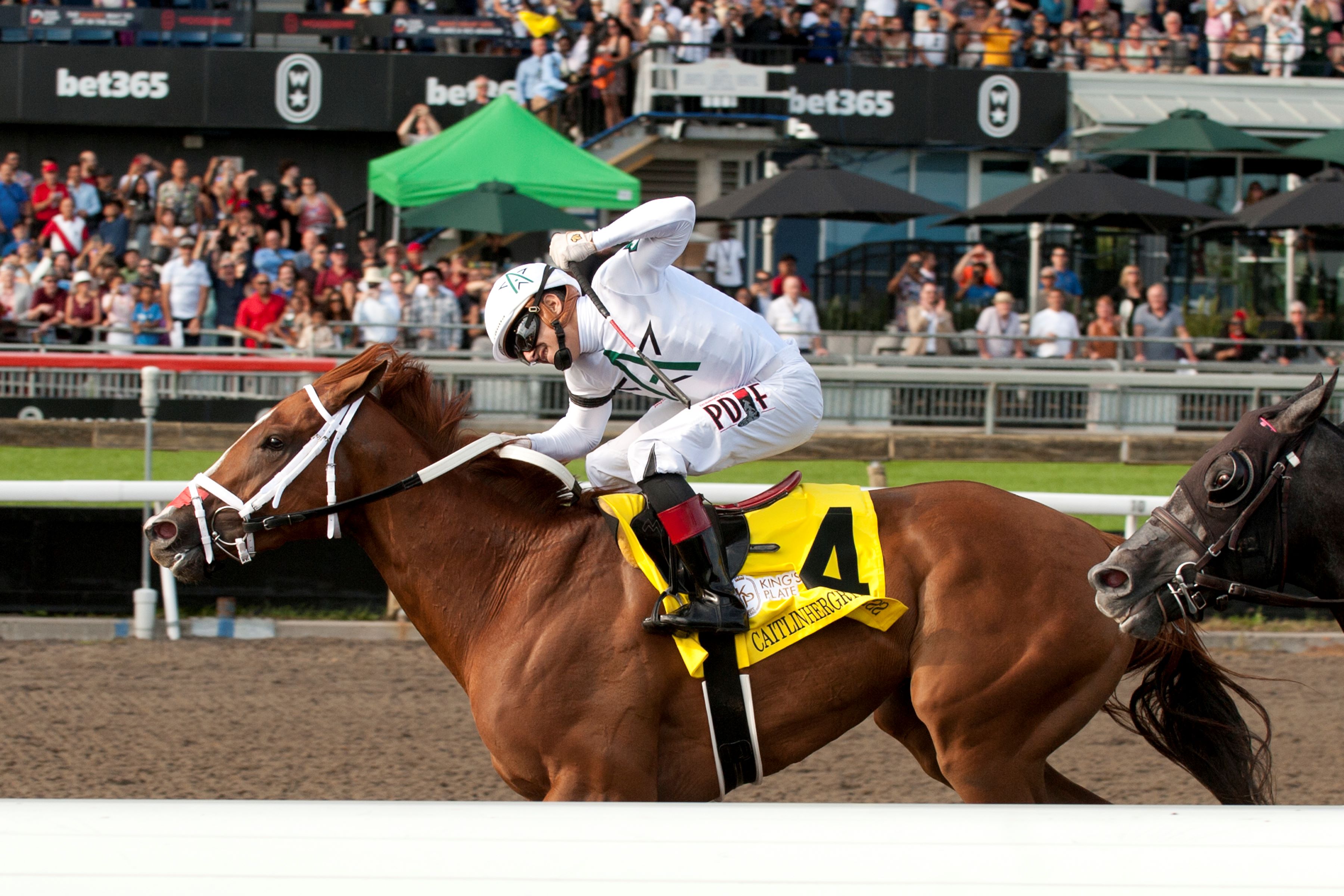 Caitlinhergrtness and jockey Rafael Hernandez winning the King's Plate in 2024 (Michael Burns Photo)