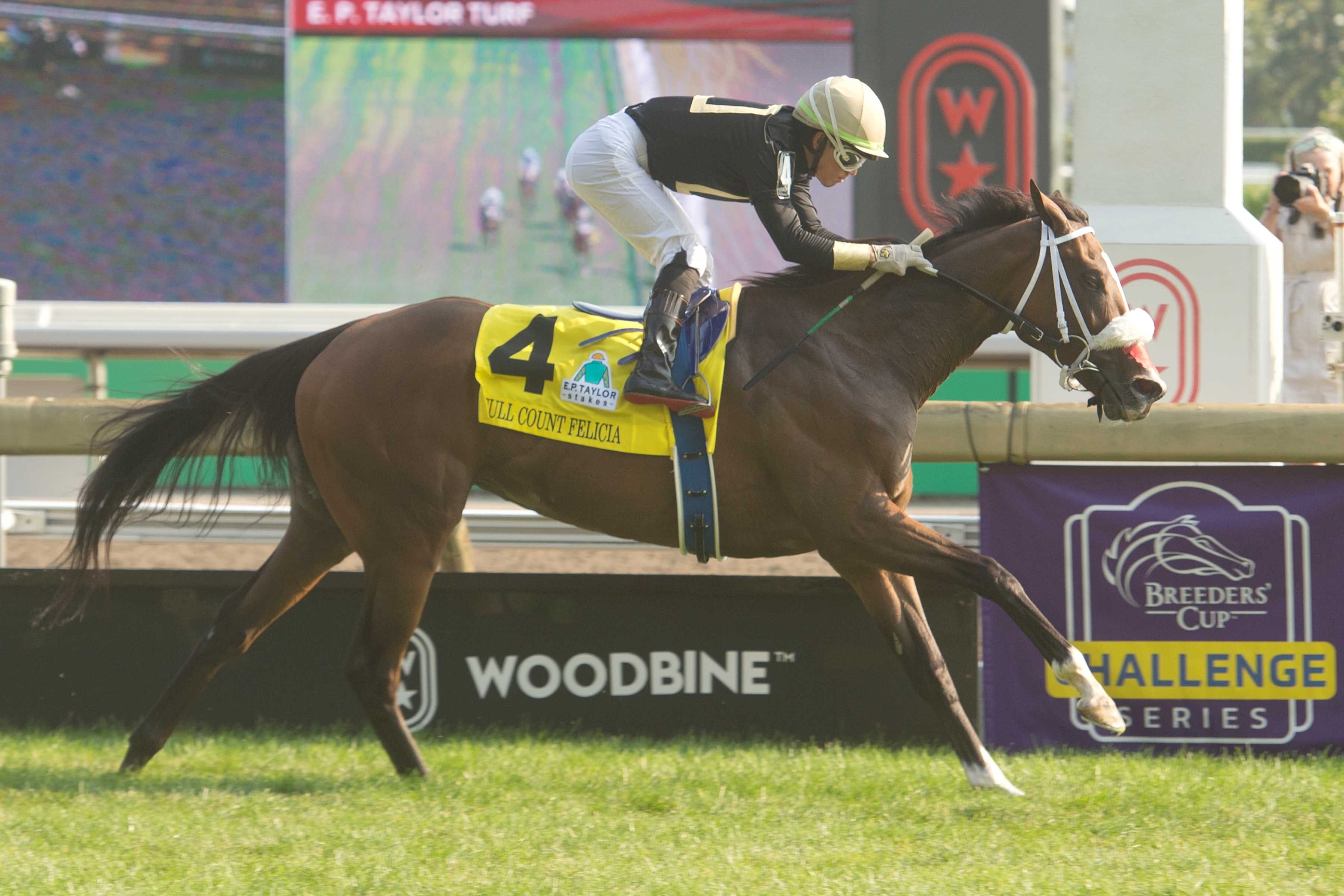 Full Count Felicia and jockey Kazushi Kimura winning the E.P. Taylor Stakes on September 14, 2024 (Michael Burns Photo)