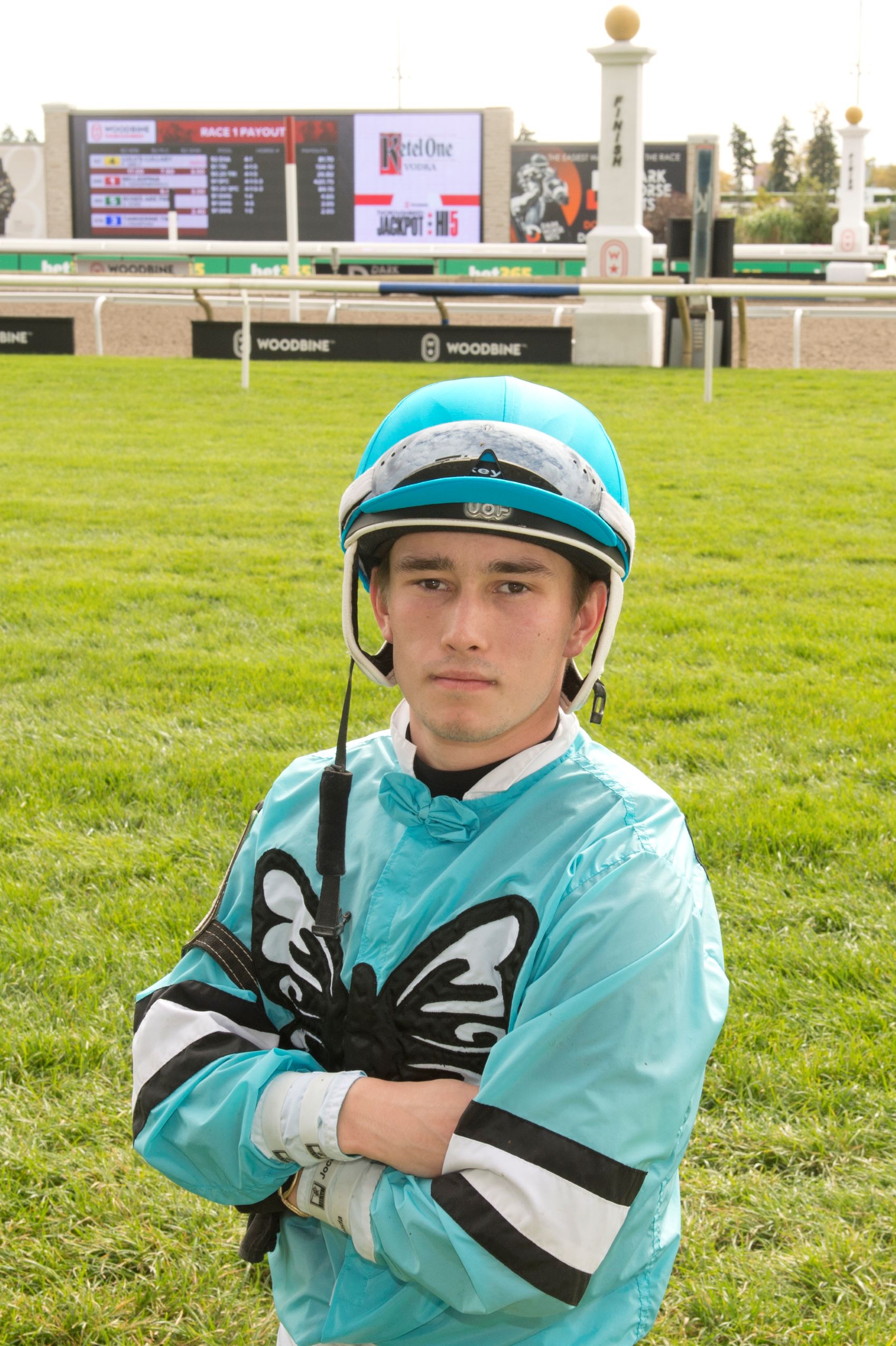 Fraser Aebly wearing Krista Cole's silks