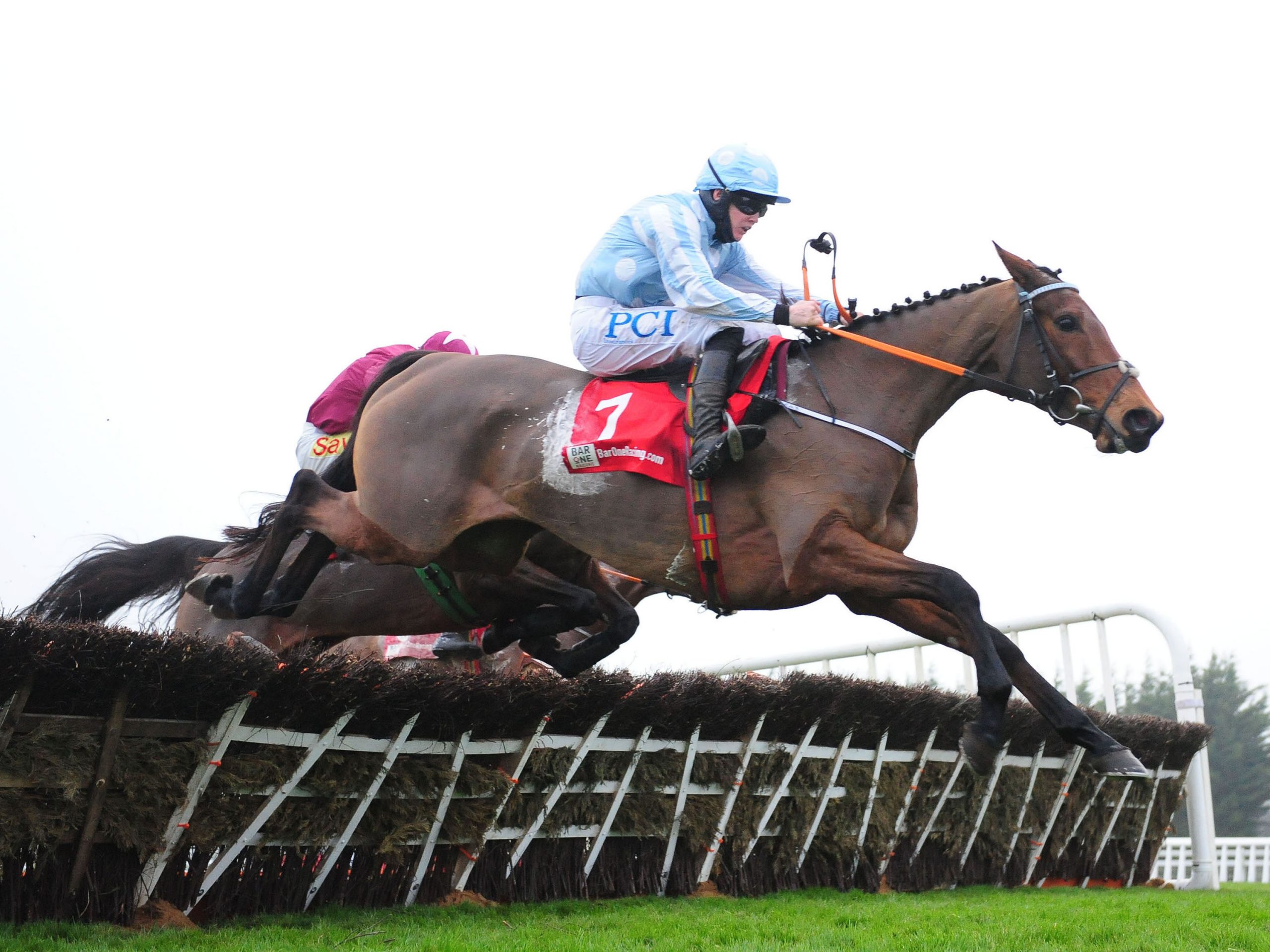 HONEYSUCKLE and Rachael Blackmore jump the last ahead of Beacon Edge to win the BARONERACING.COM Hatton's Grace Hurdle (Grade 1).