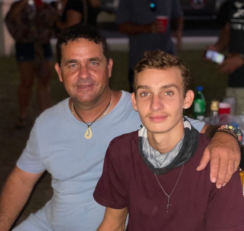 Former jockey Jono Jones with son Slade Jones in Barbados in 2021. (Photo supplied by Slade Jones)