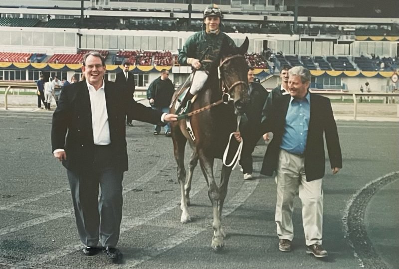 Les Roberts and Tommy O'Keefe walking to the Woodbine winner's circle with Masada (Michael Burns Photo)