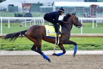 Canadian bred Messier putting in a workout leading into the 2022 Kentucky Derby. Photo by Tom Ryan