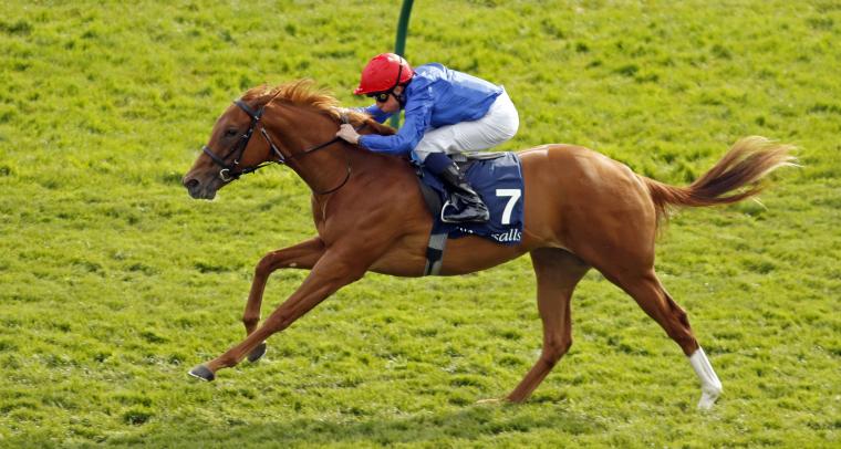 Mountain Breeze (IRE) winning the EBF Fillies' Novice Stakes, Newmarket, UK - 05 May 2024 (Photo Courtesy Godolphin)