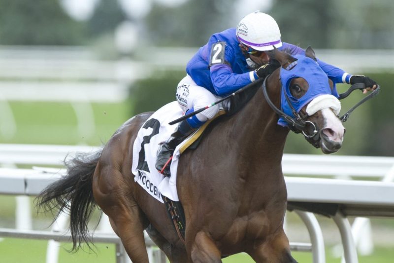 Ready to Repeat winning the 2020 Victoria Stakes at Woodbine (Michael Burns photo)
