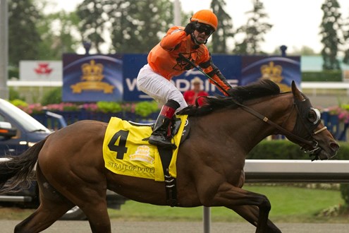 Jockey Justin Stein won the Queen’s Plate in 2012 with Strait of Dover at Woodbine Racetrack in Toronto. Photo by Michael Burns.