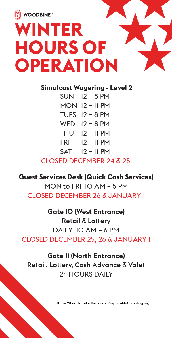 Winter Hours Of Operation At Woodbine Racetrack Page 1