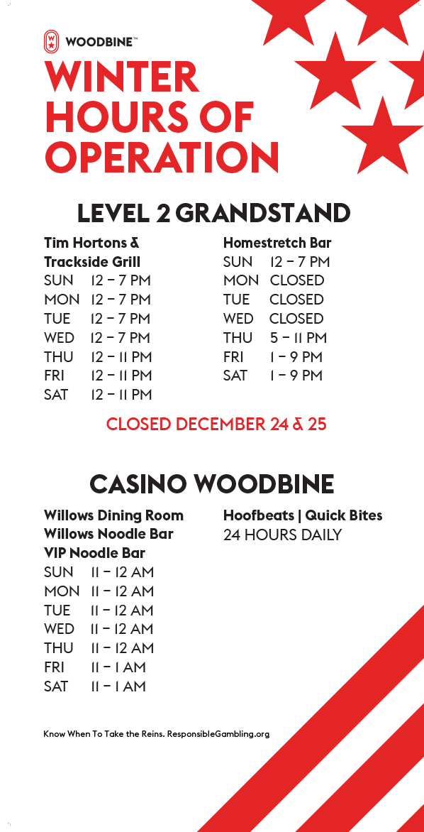 Winter Hours Of Operation At Woodbine Racetrack Page 2