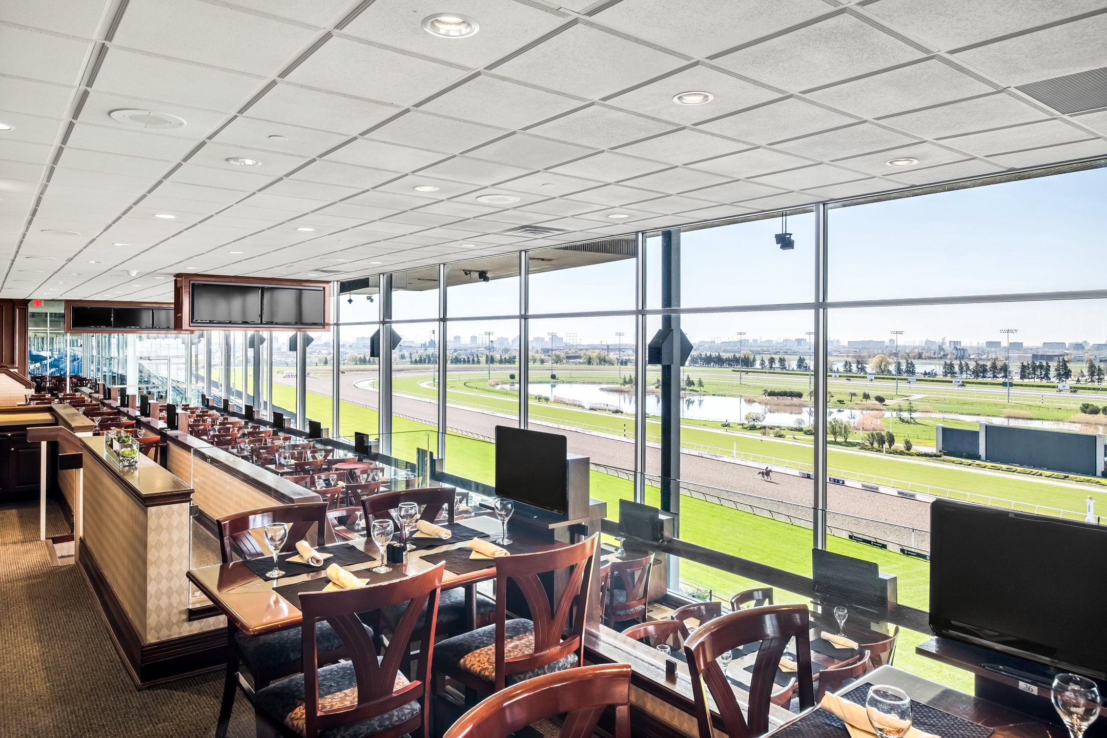 Track facing view of the Woodbine Club Restaurant at Woodbine Racetrack