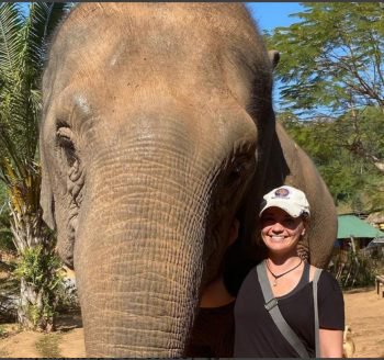 Skye Chernetz and elephant in Thailand 